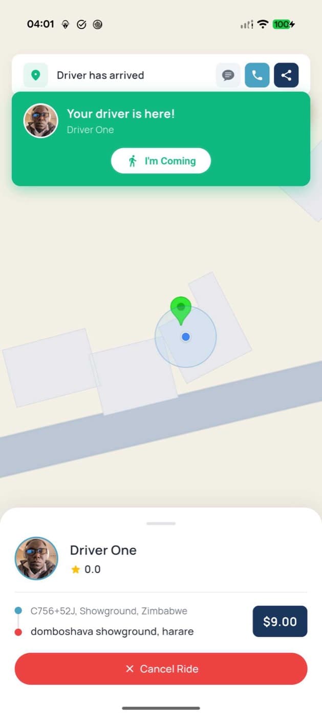 Live tracking — driver arrived